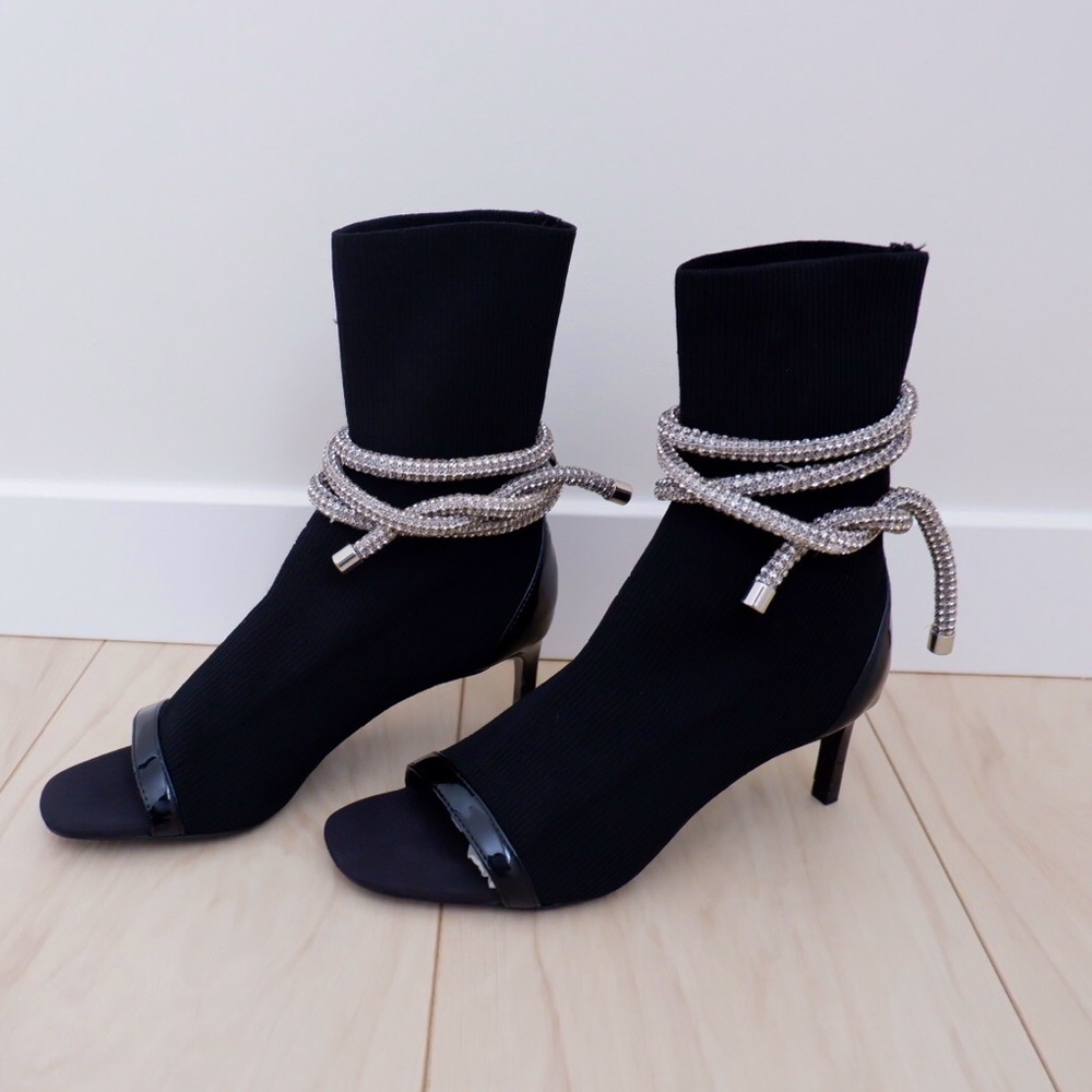 ZARA LIMITED EDITION SEQUIN CORD WRAP SOCK BOOTS